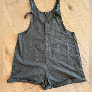 Dark Green Button-Up Romper